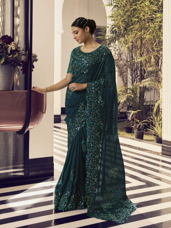 প্রিমিয়াম সফট অরগান্জা মসলিন শাড়ী ব্লাউস পিস্ সহ