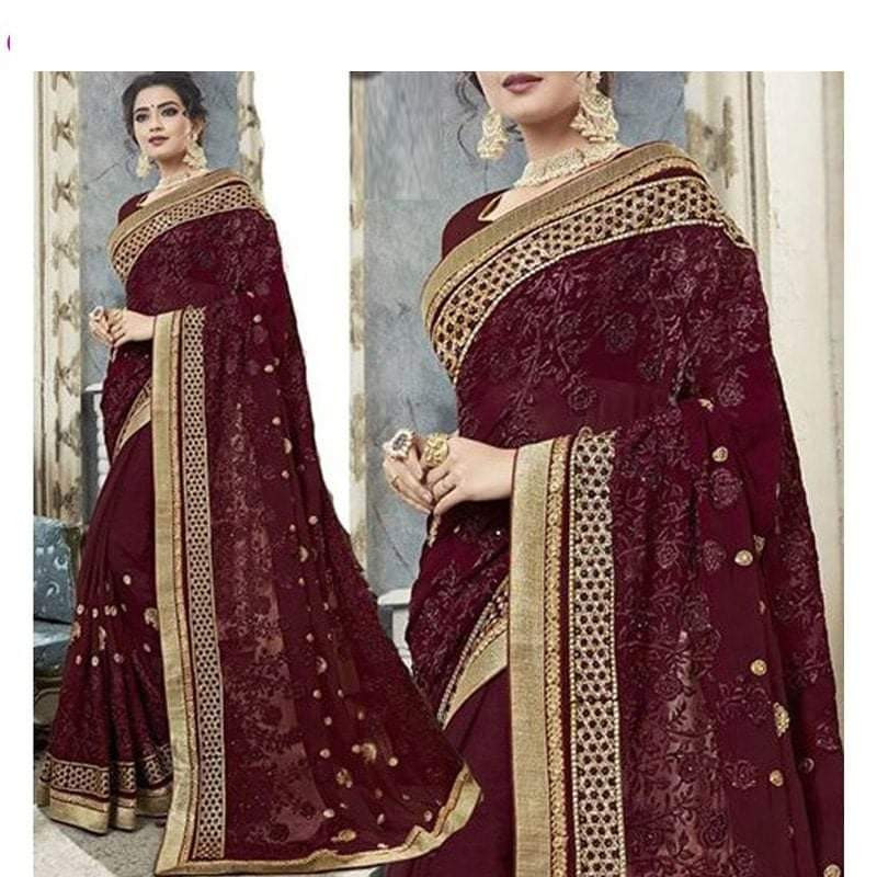 প্রিমিয়াম সফট ইন্ডিয়ান ওয়েটলেস জর্জেট শাড়ী ব্লাউস পিস্ সহ