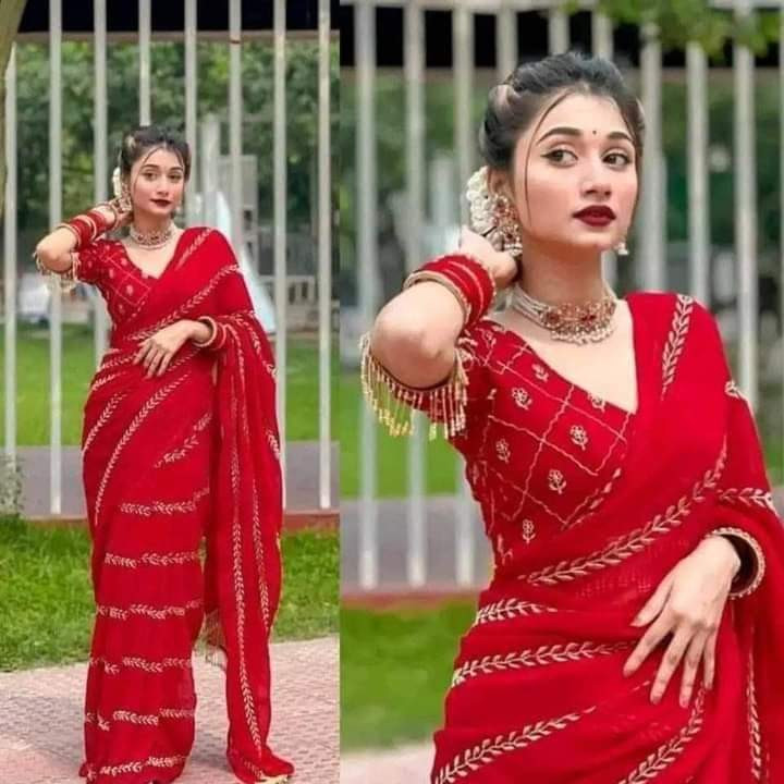 প্রিমিয়াম সফট ইন্ডিয়ান ওয়েটলেস জর্জেট শাড়ী ব্লাউস পিস্ সহ