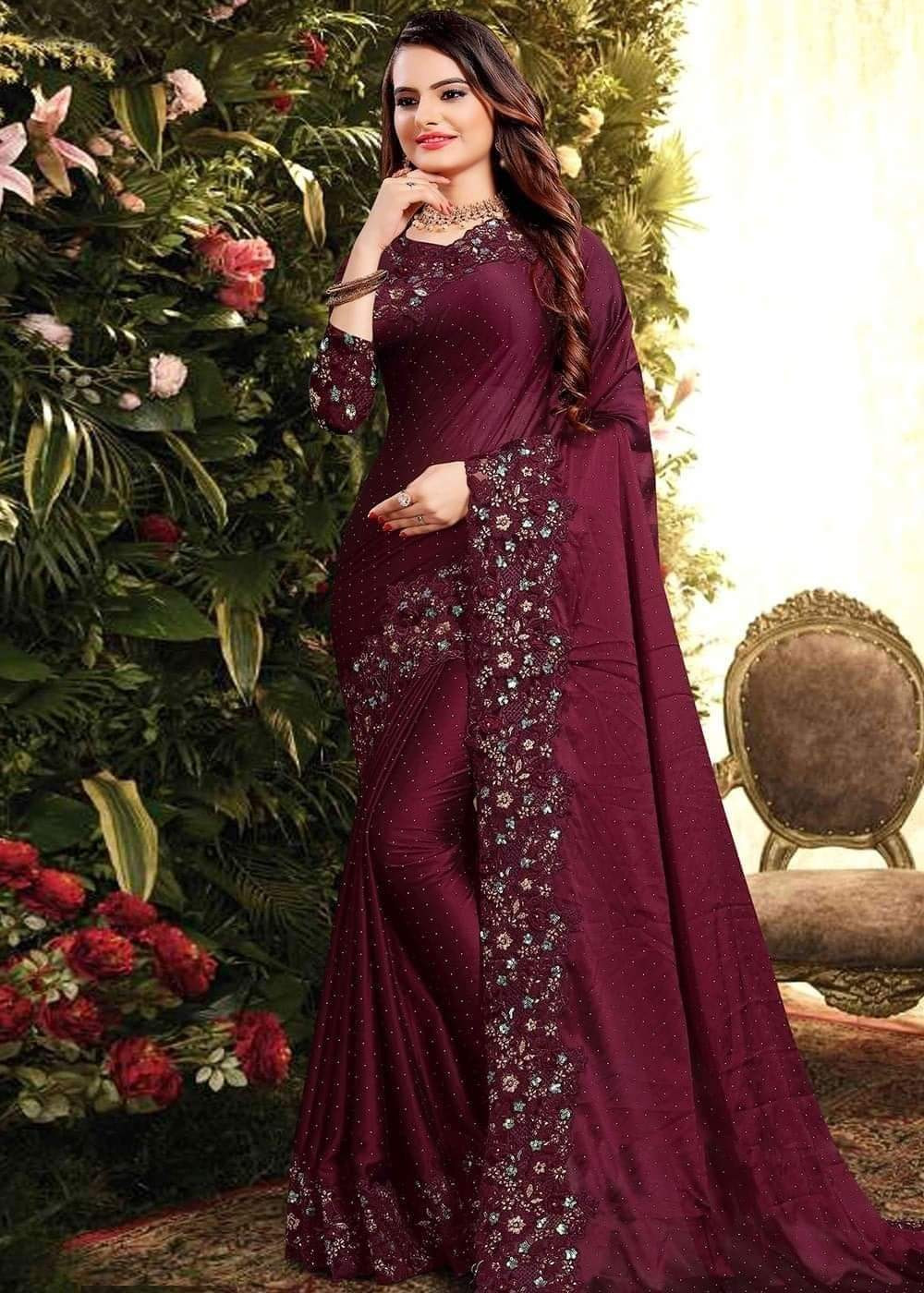 প্রিমিয়াম সফট ইন্ডিয়ান ওয়েটলেস জর্জেট শাড়ী ব্লাউস পিস্ সহ