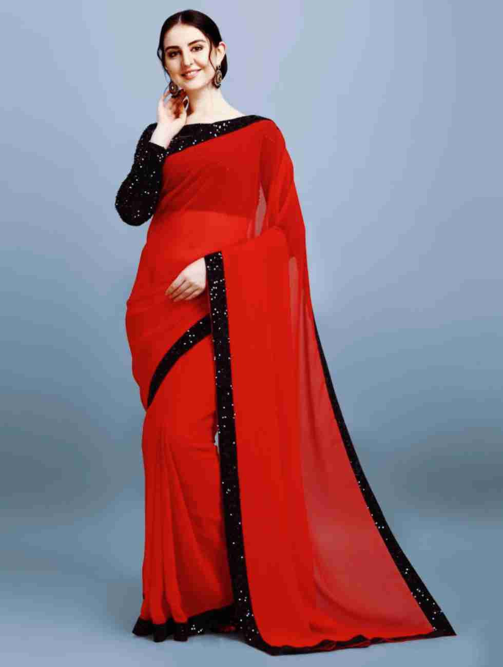 প্রিমিয়াম সফট ইন্ডিয়ান ওয়েটলেস জর্জেট শাড়ী ব্লাউস পিস্ সহ