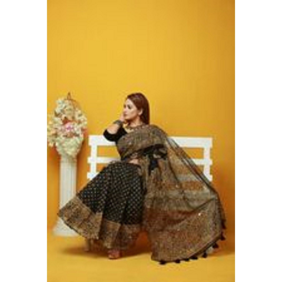 Half Silk Block Print Sari for Women