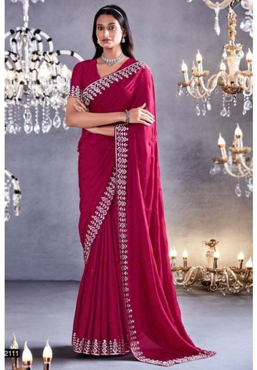 প্রিমিয়াম সফট ইন্ডিয়ান ওয়েটলেস জর্জেট শাড়ী ব্লাউস পিস্ সহ